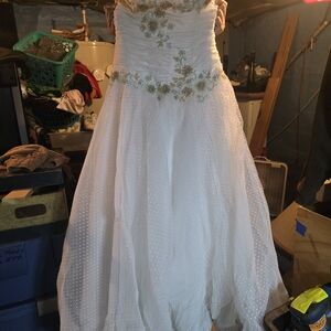 Source Unknown White Wedding Dress with Gold Floral Details